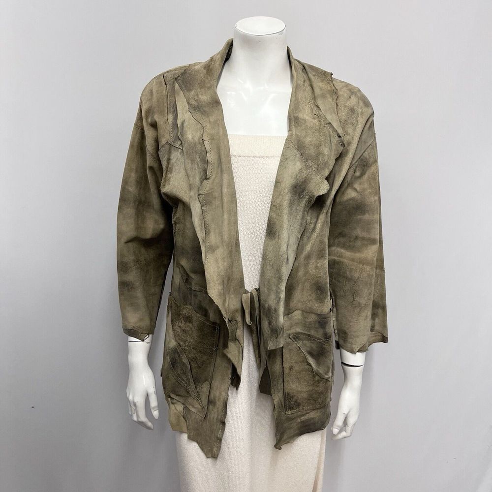 Vintage Susan Riedweg Leather Jacket‎ Khaki & Dark Olive Raw and ARTSY Size S/M